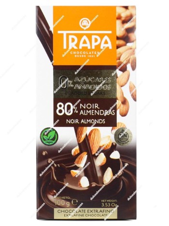 Trapa Tableta Chocolate 80% noir almendras sin azúcar 100gr